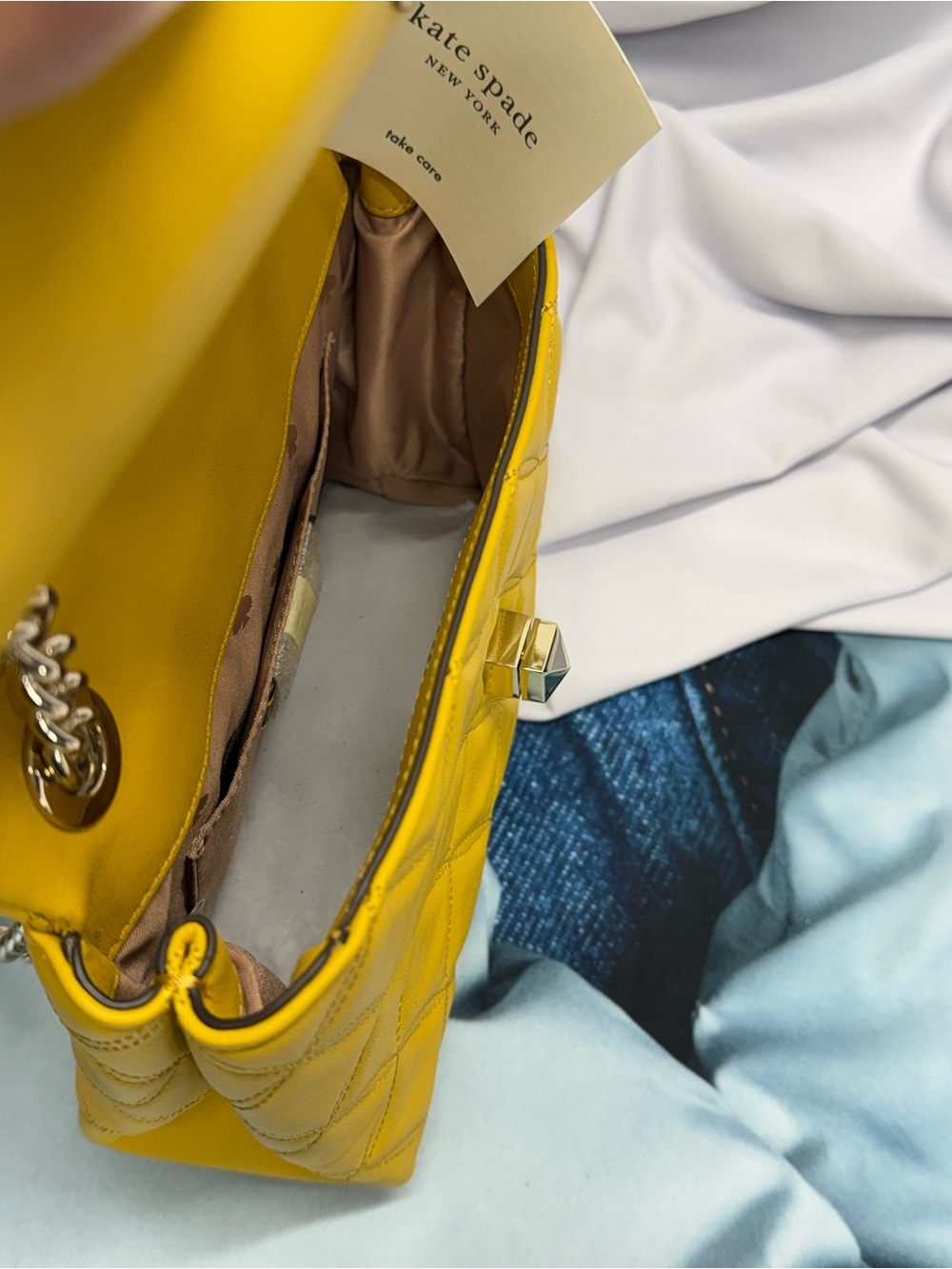 (new+tag) Kate Spade Natalia Quilted Chain Shoulder Bag /Crossbody Golden Yellow - Picture 6 of 14